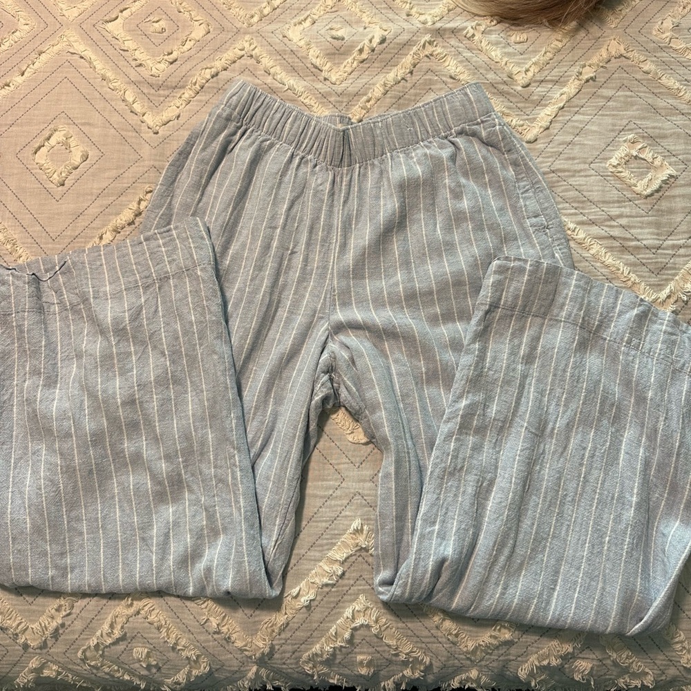Abercrombie & Fitch Light Blue Pinstripe Linen Pants